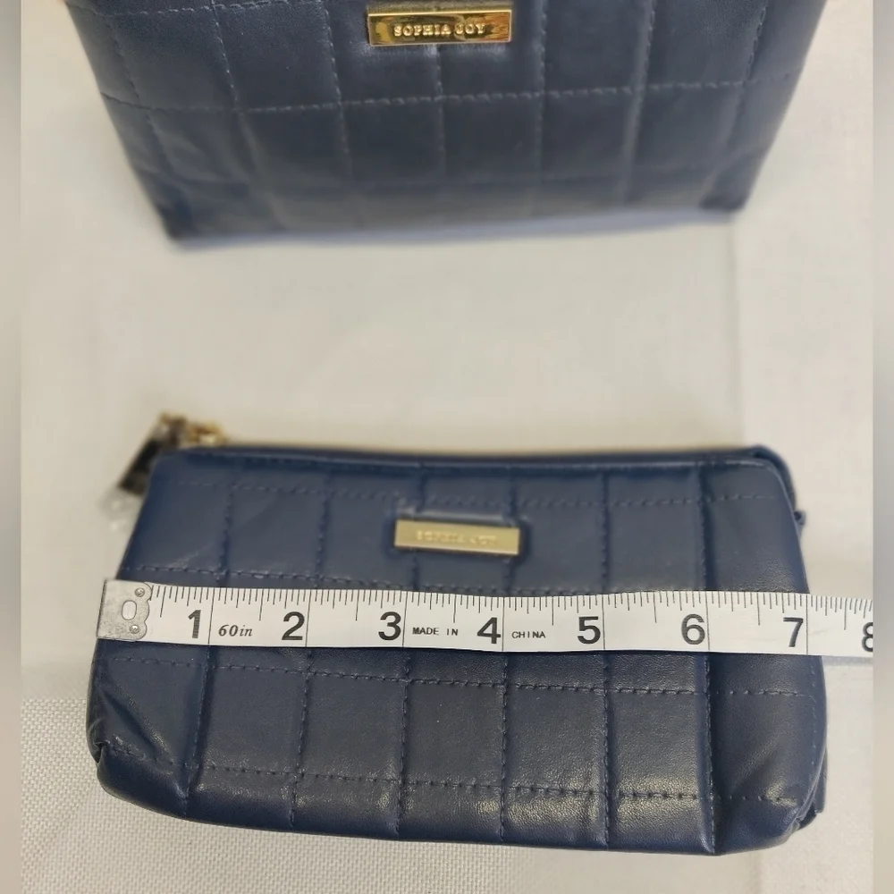 Two New Sophia Joy Makeup Bags Soft Quilted Navy Blue Faux Leather Zippers 4x7